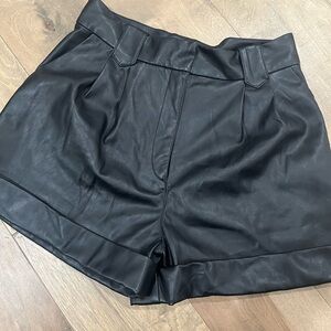 H&M black faux leather her pleated cuffed shorts size 10